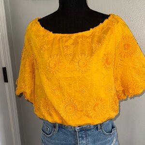 Embroidered Off-Shoulder Sunflower Top — Yellow